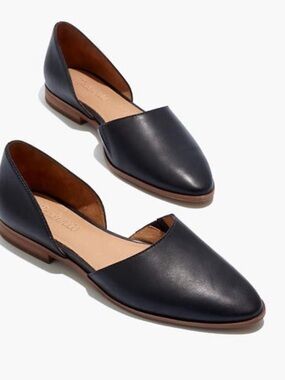 Madewell Black Pointed D'Orsay Flats with Tan Trim